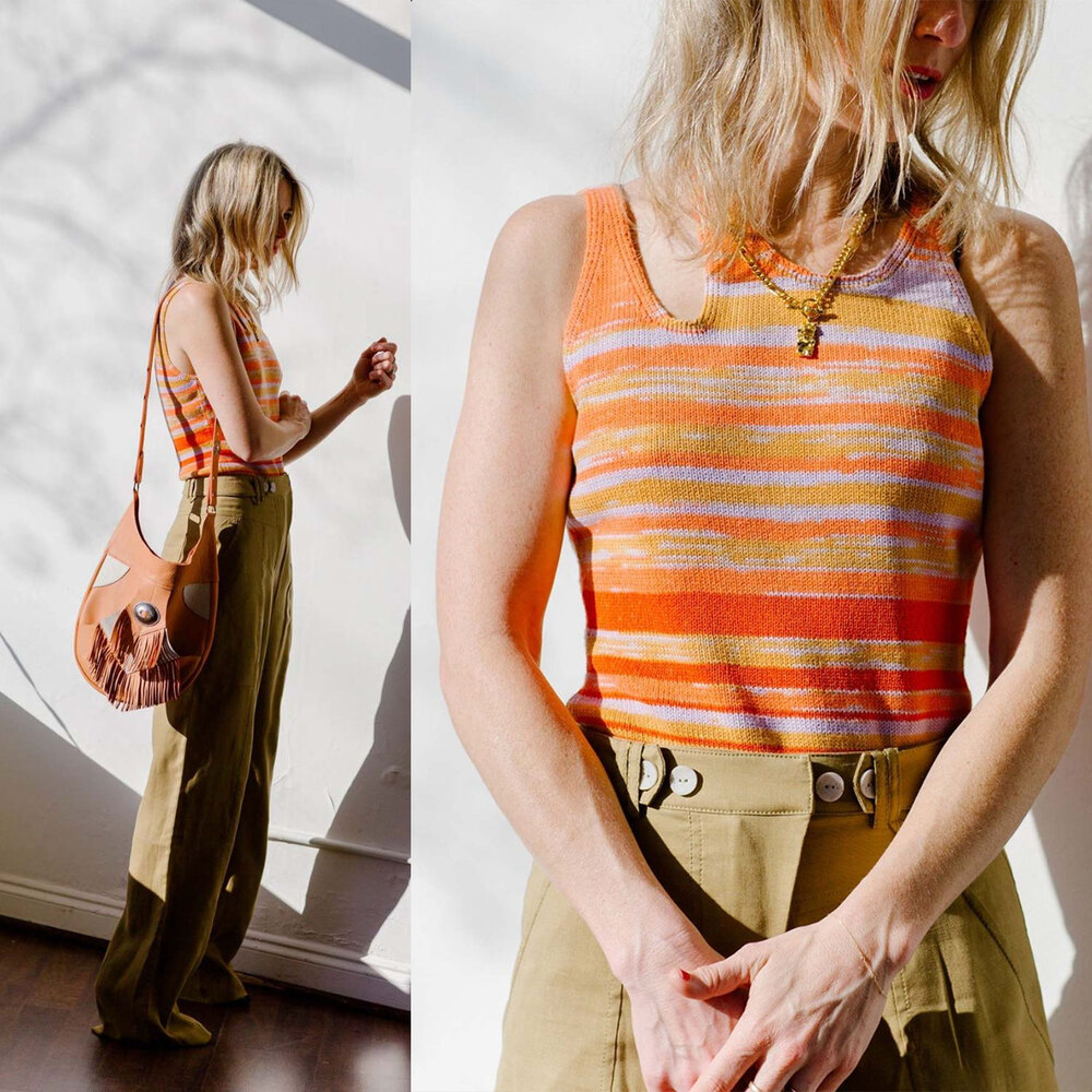 Jonathan Simkhai Orange Multi-Stripe Knit Tank Top